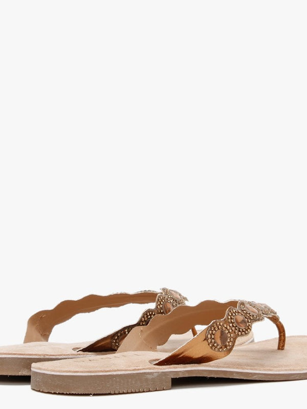 Zilou Bronze Jewelled Toe Post Sandals