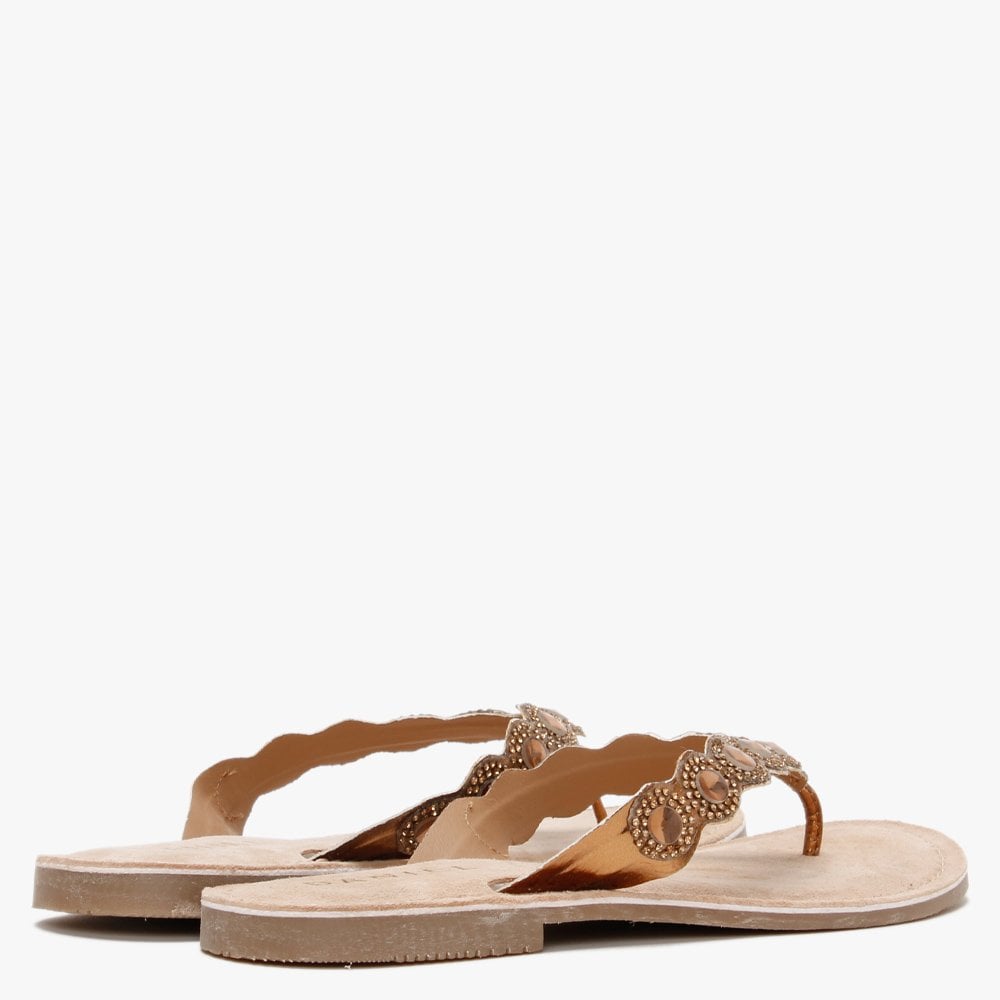 Zilou Bronze Jewelled Toe Post Sandals