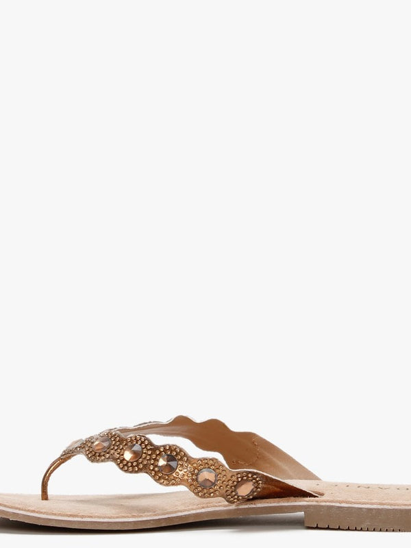 Zilou Bronze Jewelled Toe Post Sandals