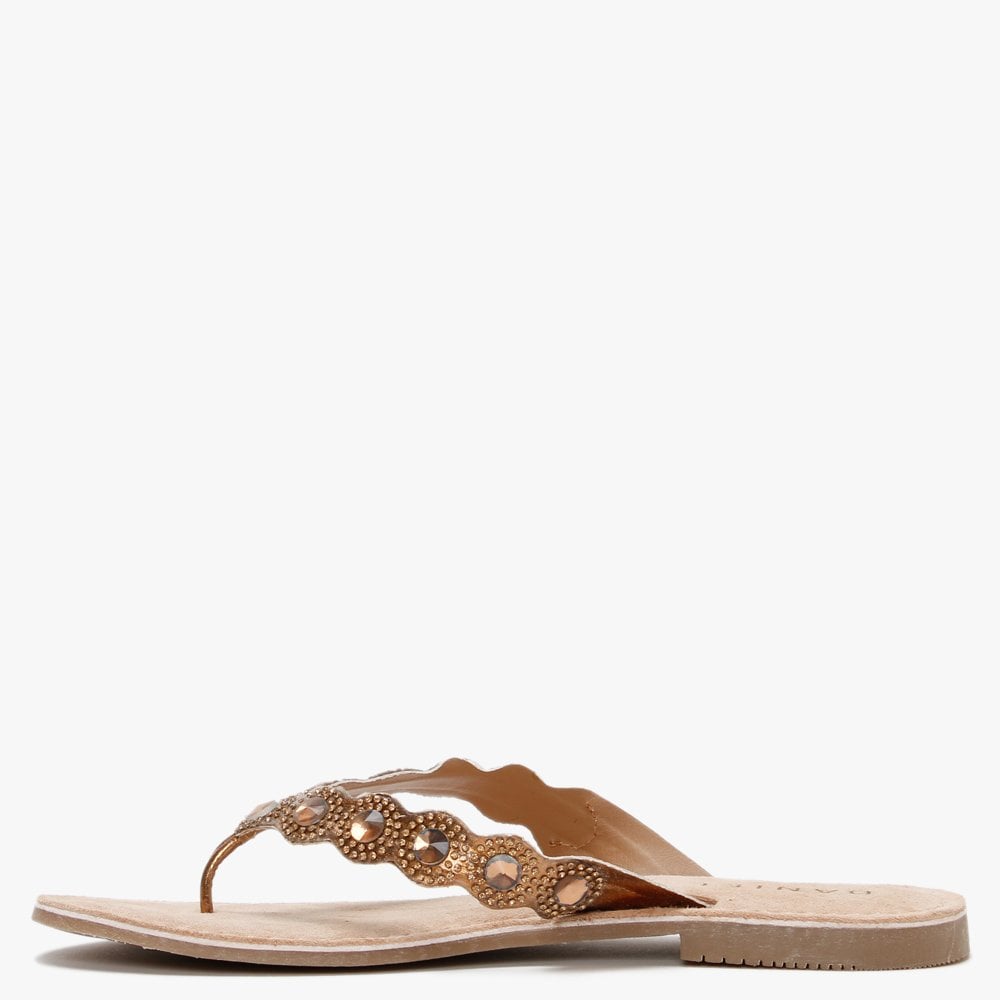 Zilou Bronze Jewelled Toe Post Sandals