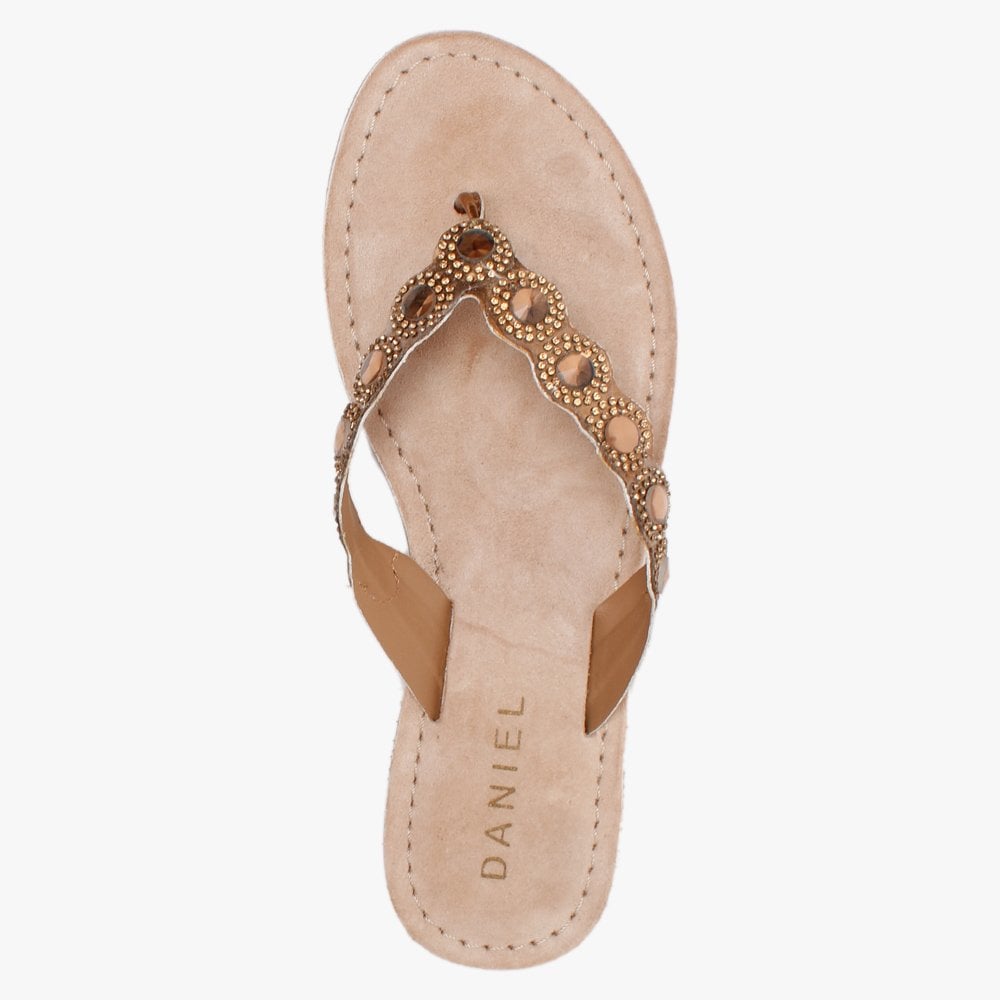 Zilou Bronze Jewelled Toe Post Sandals