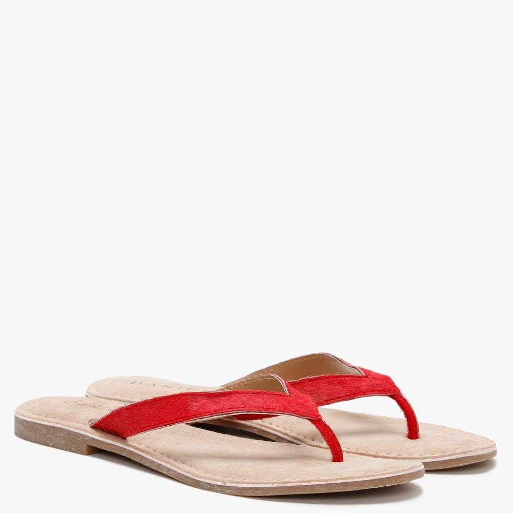 Zenda Red Calf Hair Toe Post Sandals