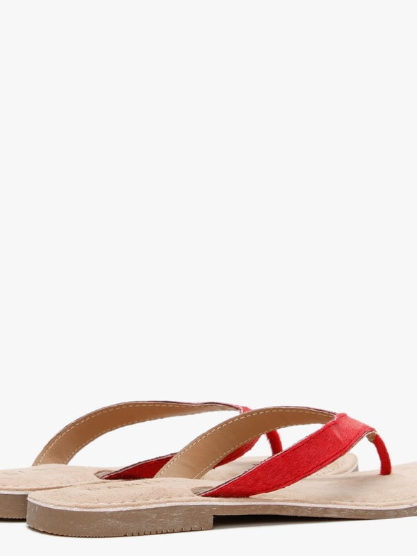 Zenda Red Calf Hair Toe Post Sandals