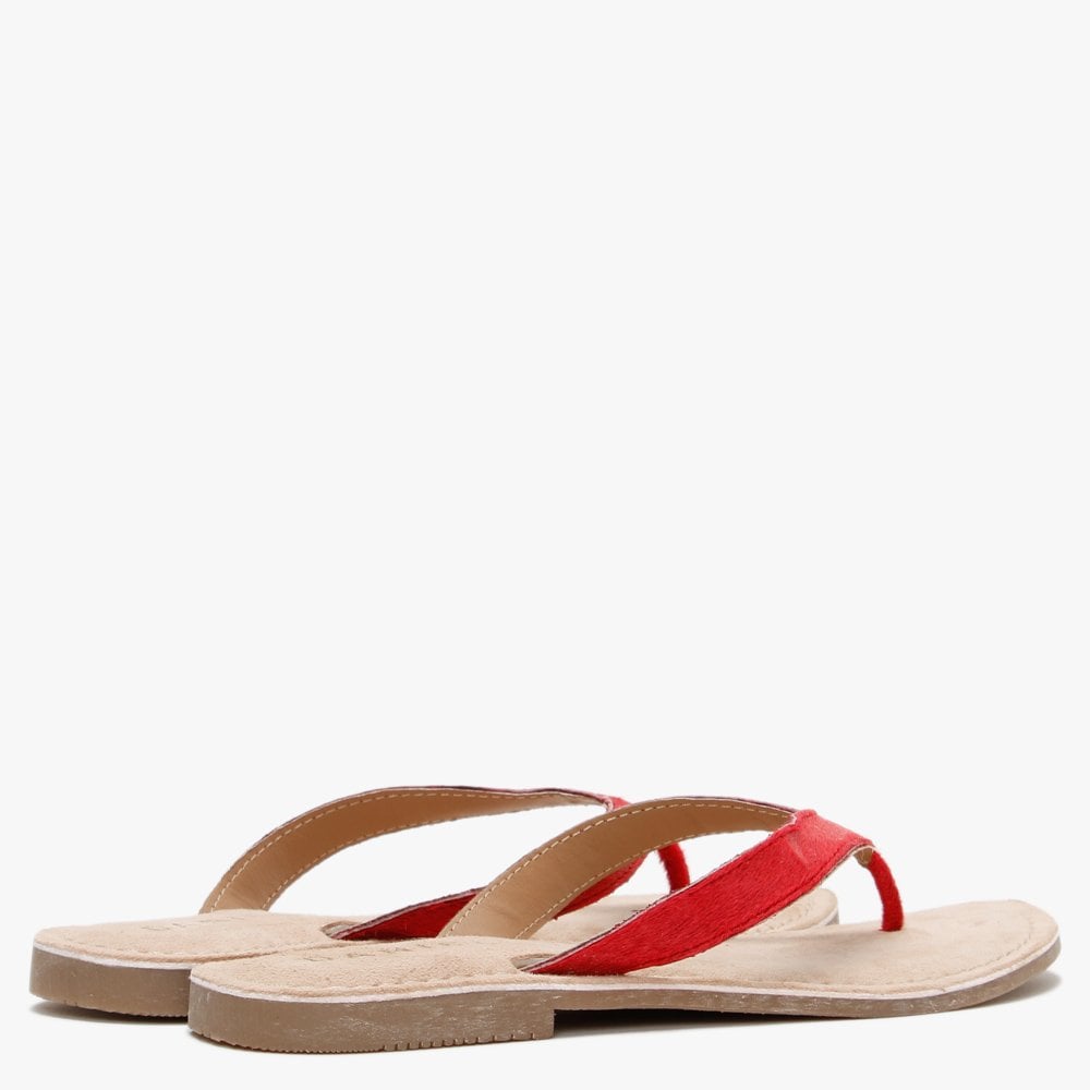 Zenda Red Calf Hair Toe Post Sandals