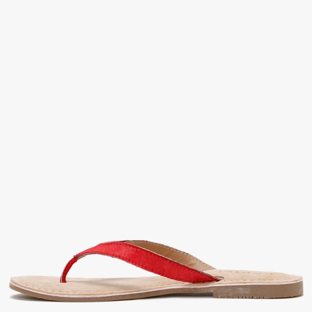 Zenda Red Calf Hair Toe Post Sandals