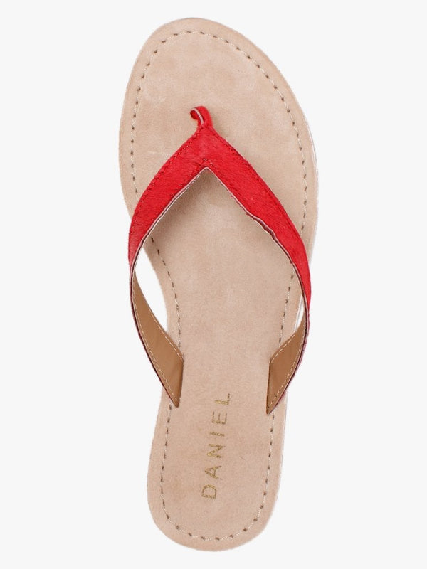 Zenda Red Calf Hair Toe Post Sandals