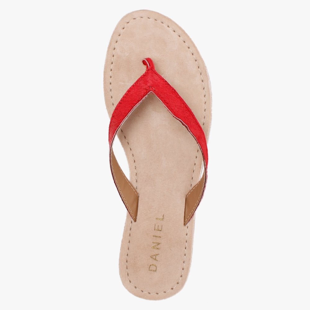 Zenda Red Calf Hair Toe Post Sandals