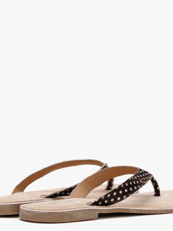 Zenda Brown Polka Dot Calf Hair Toe Post Sandals