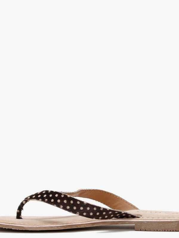 Zenda Brown Polka Dot Calf Hair Toe Post Sandals