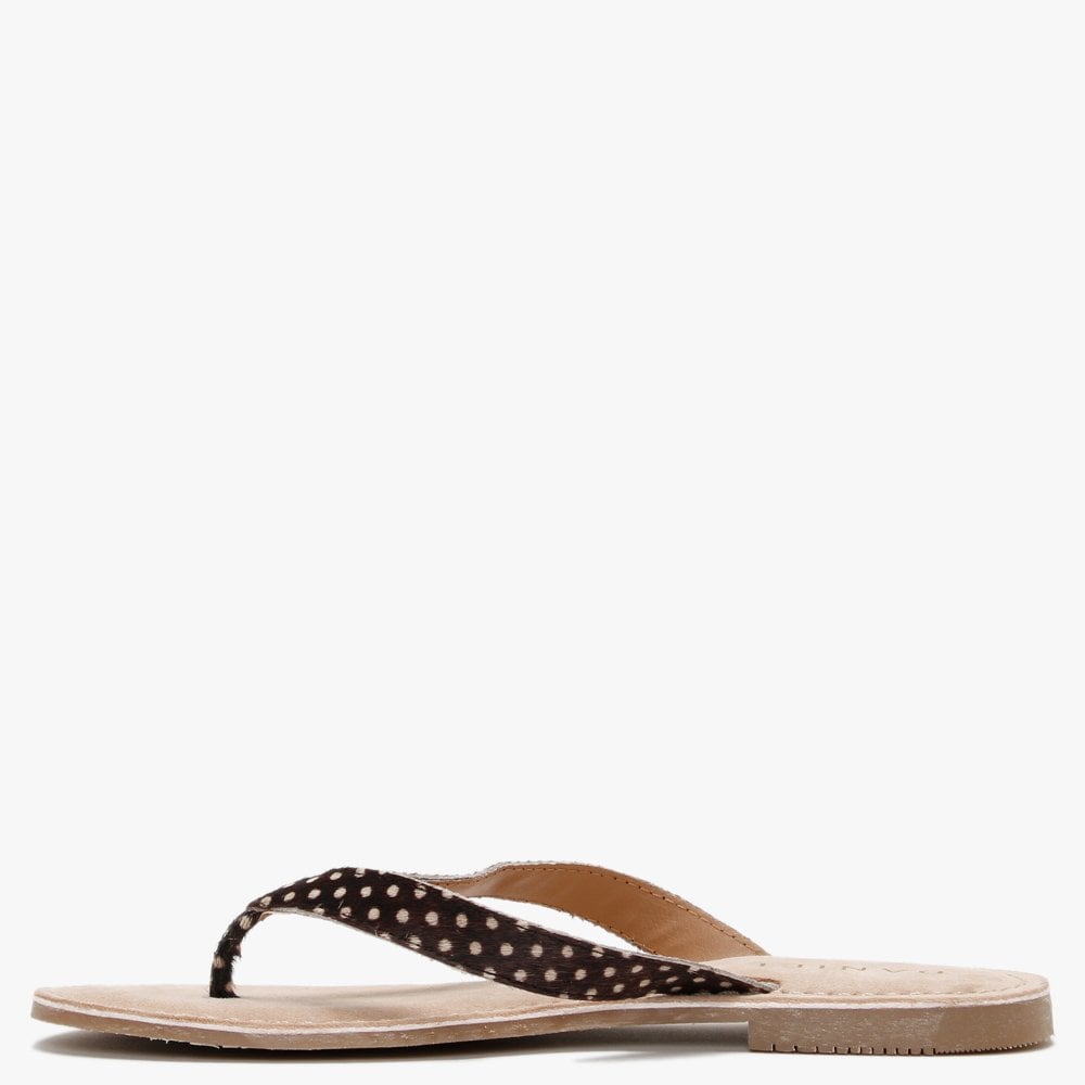 Zenda Brown Polka Dot Calf Hair Toe Post Sandals