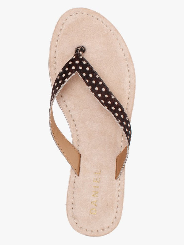 Zenda Brown Polka Dot Calf Hair Toe Post Sandals