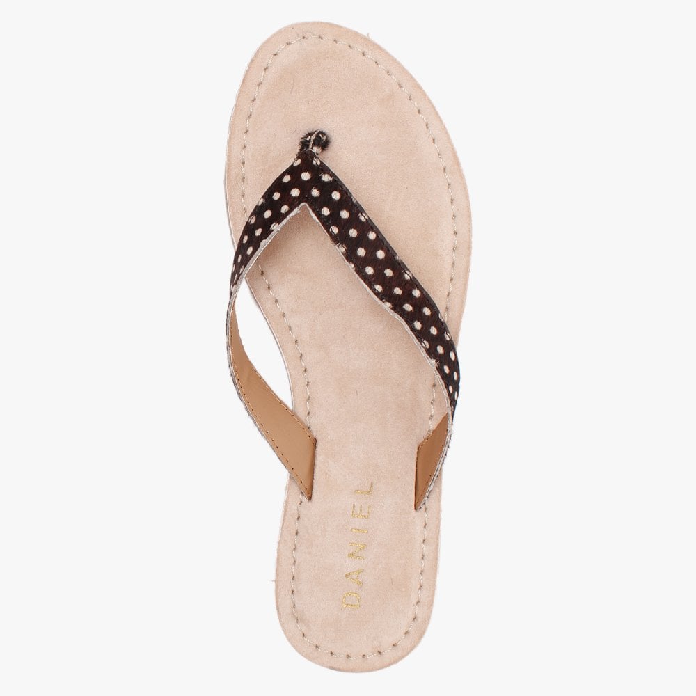 Zenda Brown Polka Dot Calf Hair Toe Post Sandals