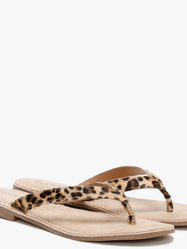 Zenda Leopard Calf Hair Toe Post Sandals