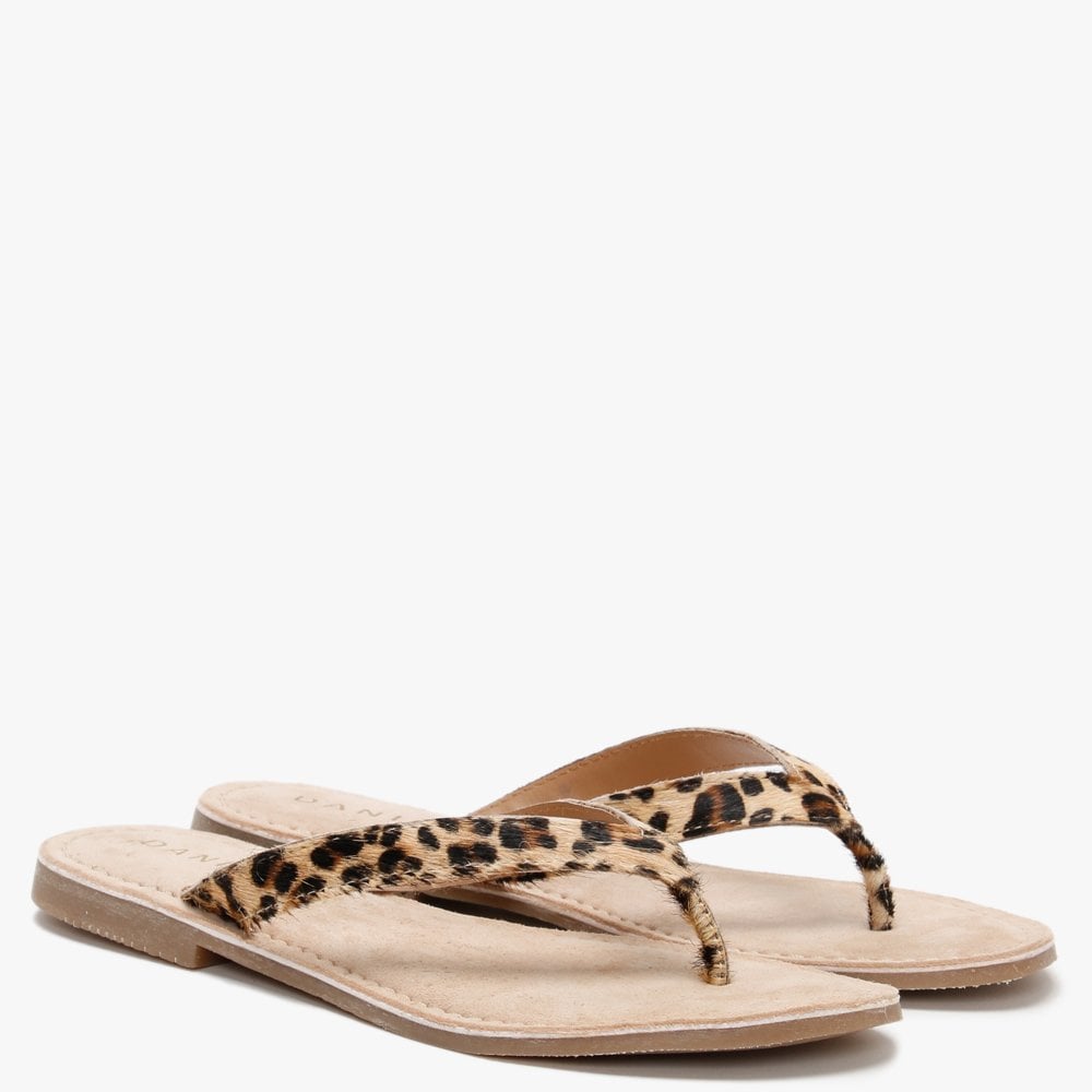 Zenda Leopard Calf Hair Toe Post Sandals