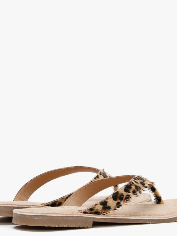 Zenda Leopard Calf Hair Toe Post Sandals