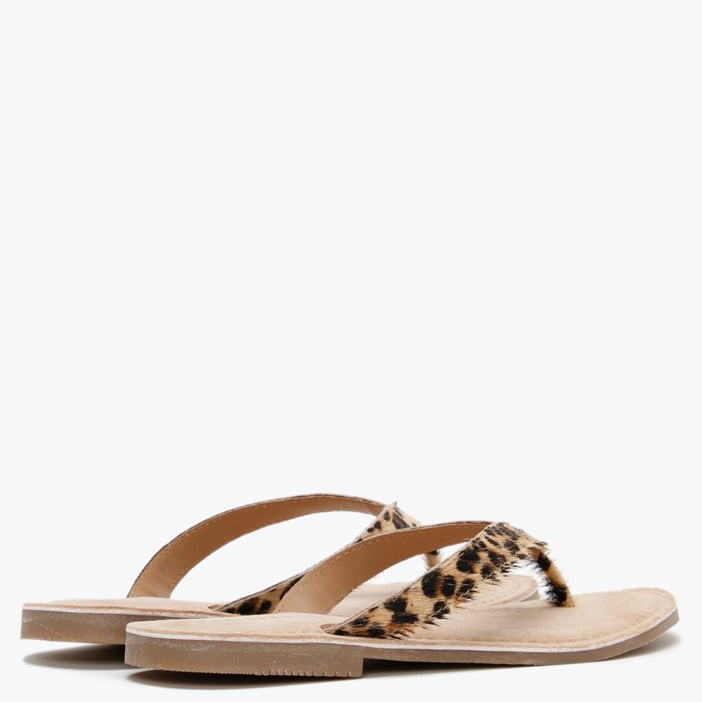 Zenda Leopard Calf Hair Toe Post Sandals