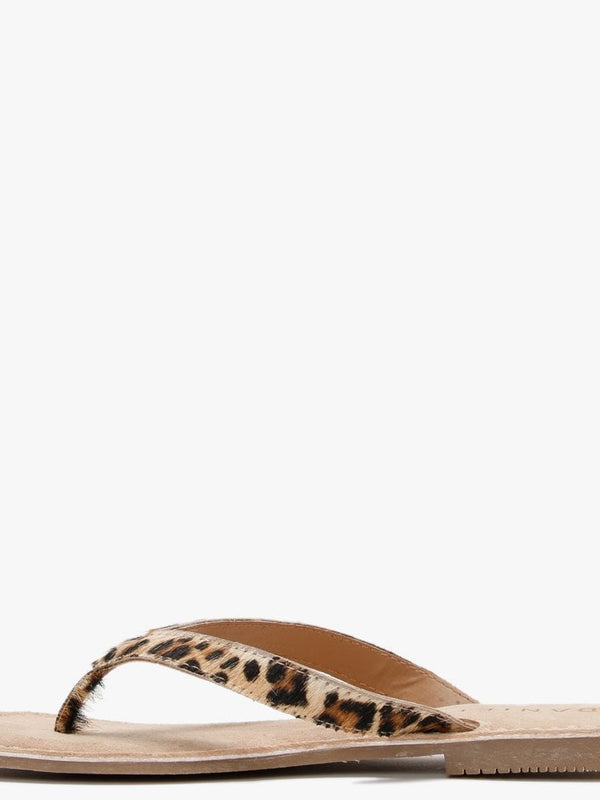 Zenda Leopard Calf Hair Toe Post Sandals