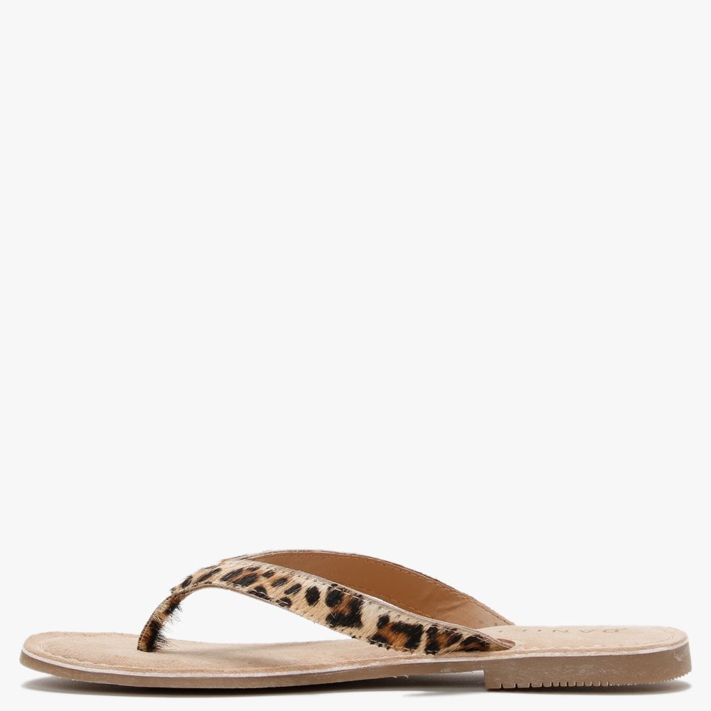 Zenda Leopard Calf Hair Toe Post Sandals
