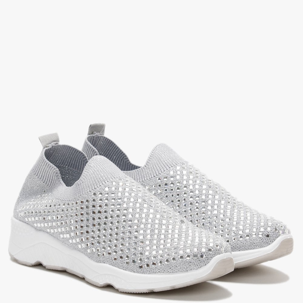 Beani Grey Diamond Embellished Trainers