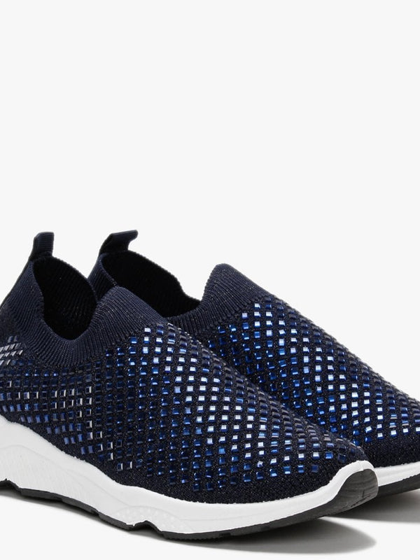 Beani Navy Diamond Embellished Trainers