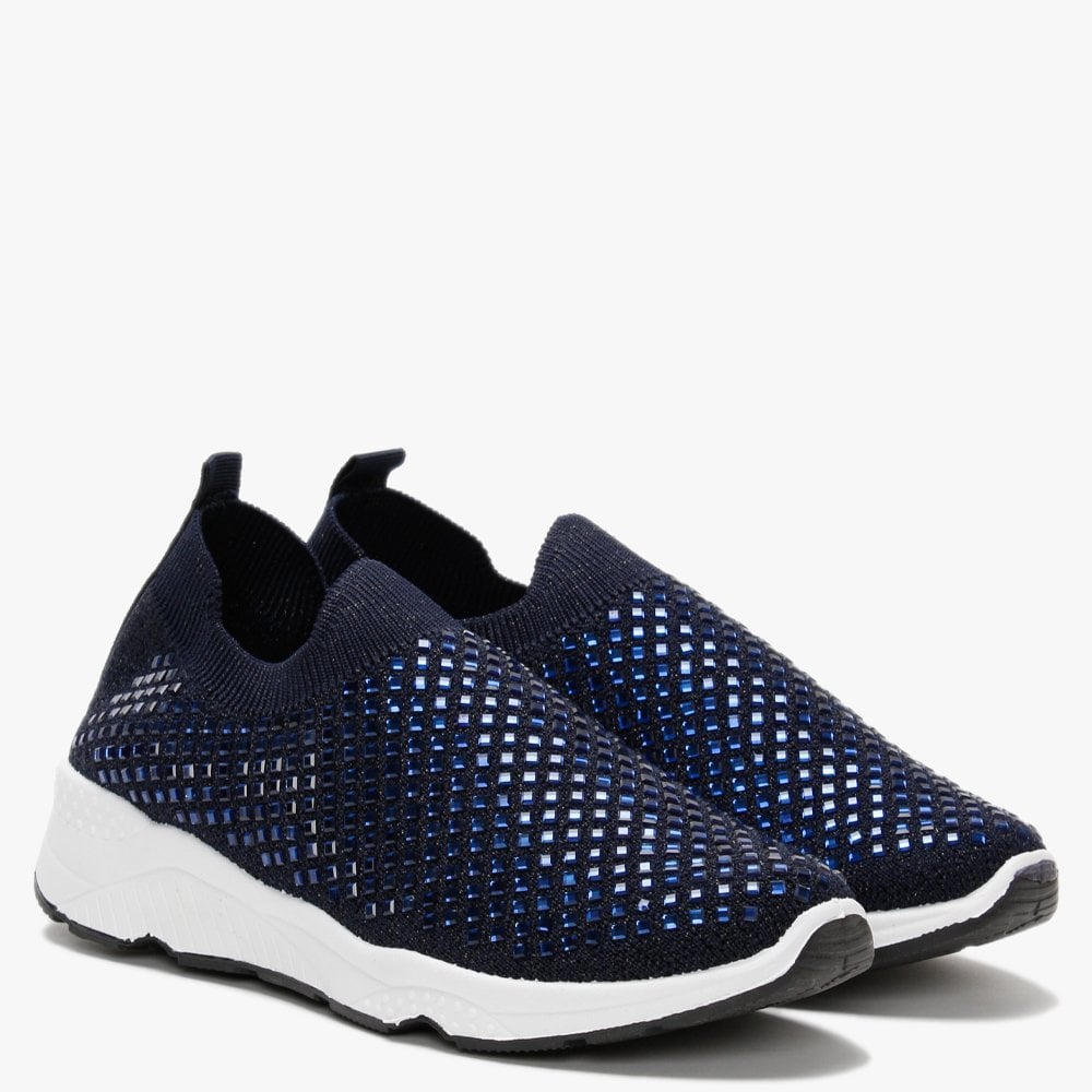 Beani Navy Diamond Embellished Trainers
