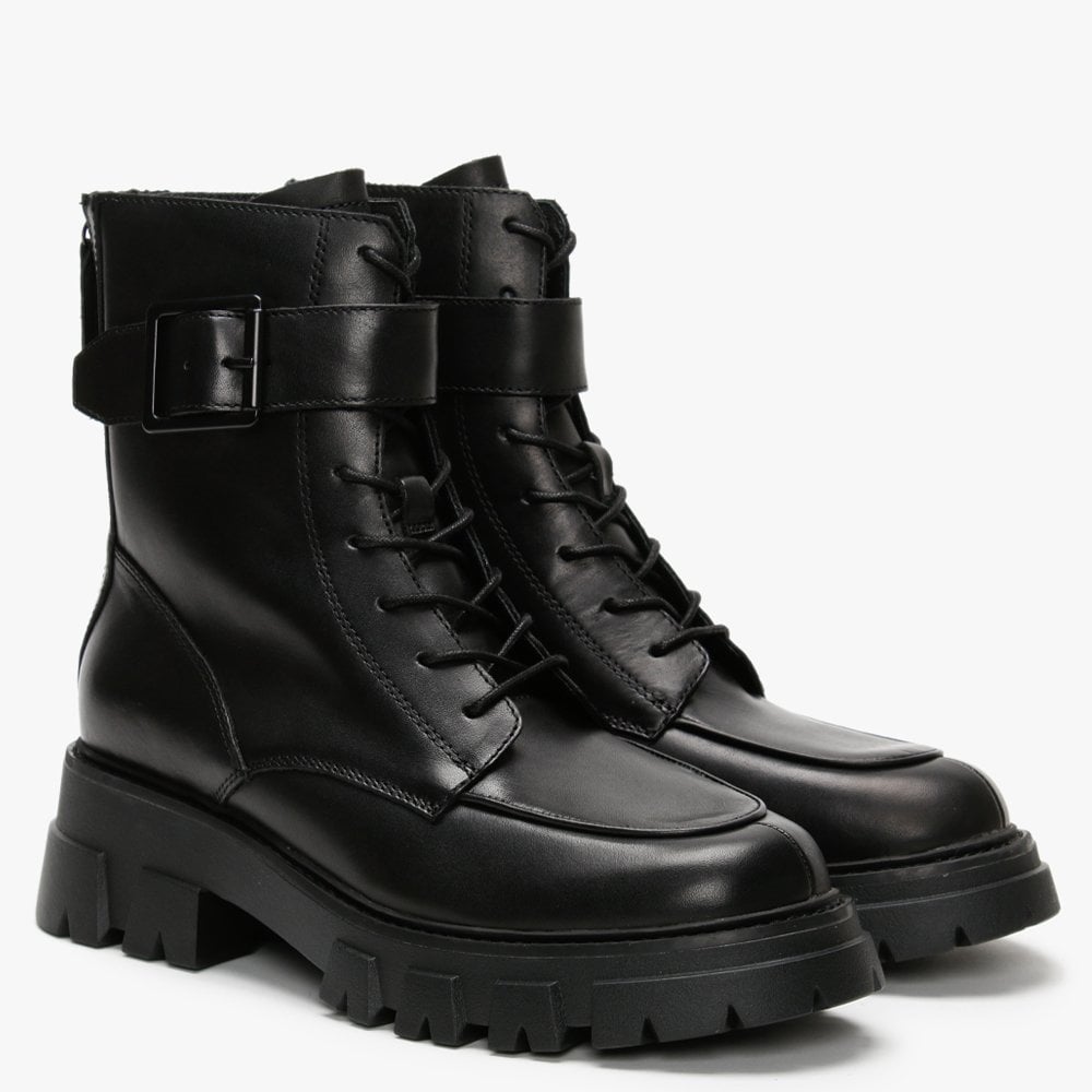 Lewis Black Leather Biker Boots