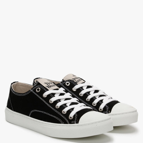 Vegan Plimsoll Low Top Black Canvas Trainers