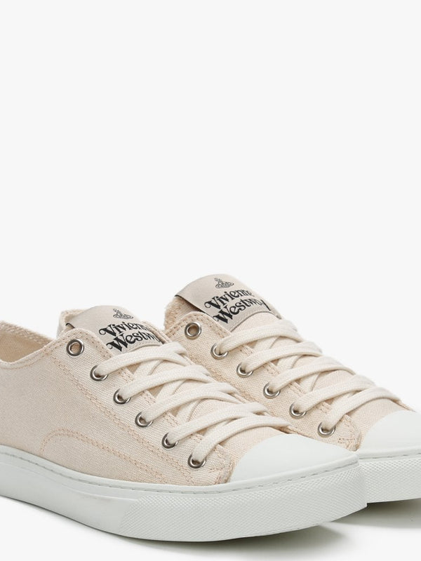 Vegan Plimsoll Low Top Beige Canvas Trainers