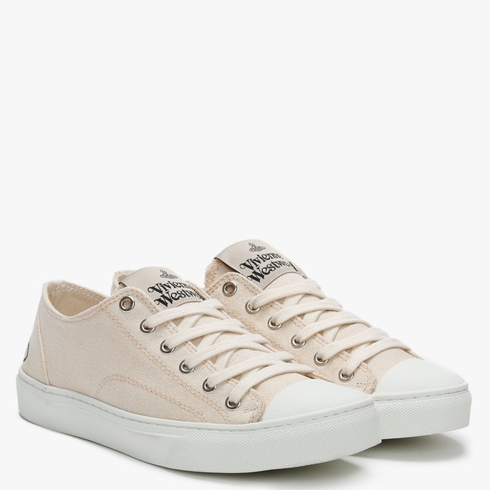 Vegan Plimsoll Low Top Beige Canvas Trainers