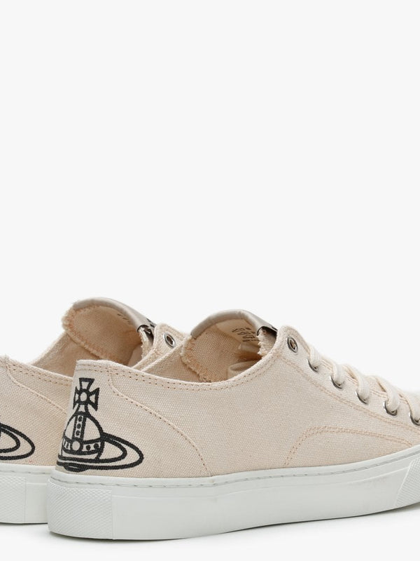 Vegan Plimsoll Low Top Beige Canvas Trainers
