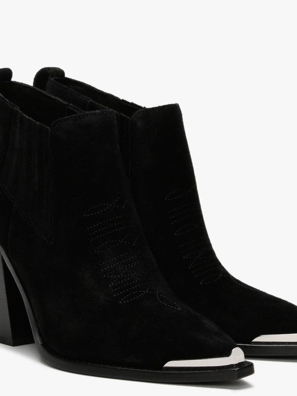 Bonnie Black Suede Toe Cap Western Ankle Boots