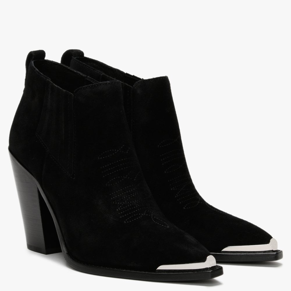 Bonnie Black Suede Toe Cap Western Ankle Boots