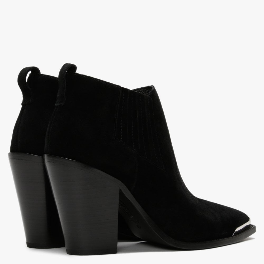 Bonnie Black Suede Toe Cap Western Ankle Boots