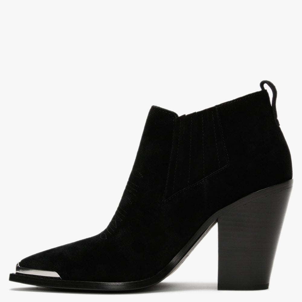 Bonnie Black Suede Toe Cap Western Ankle Boots