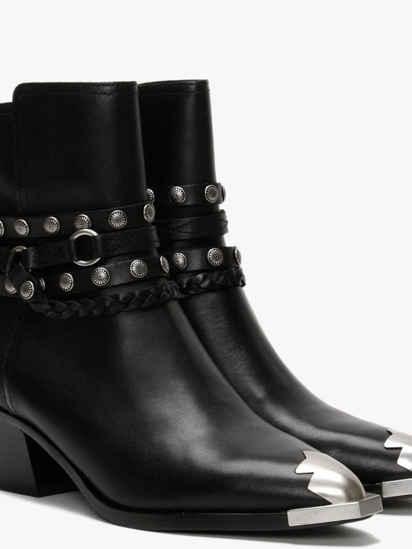 Folk Black Leather Western Ankle Boots