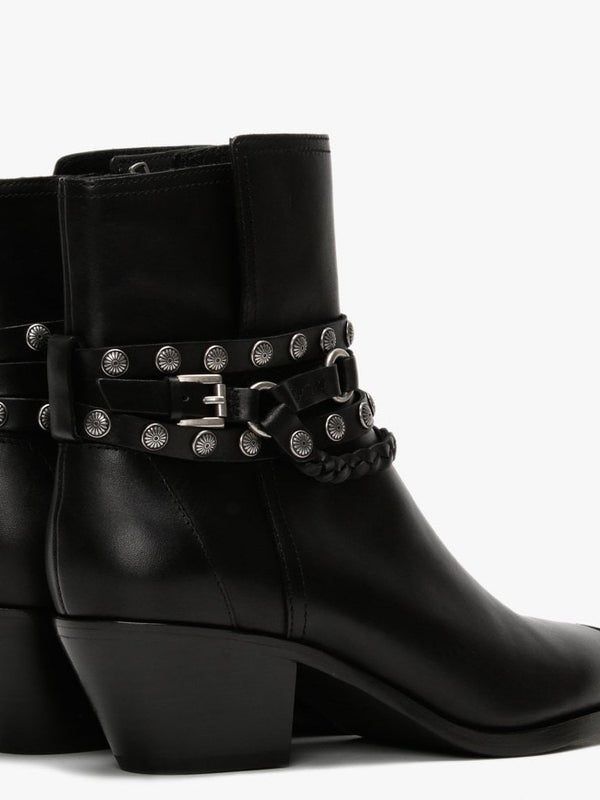 Folk Black Leather Western Ankle Boots