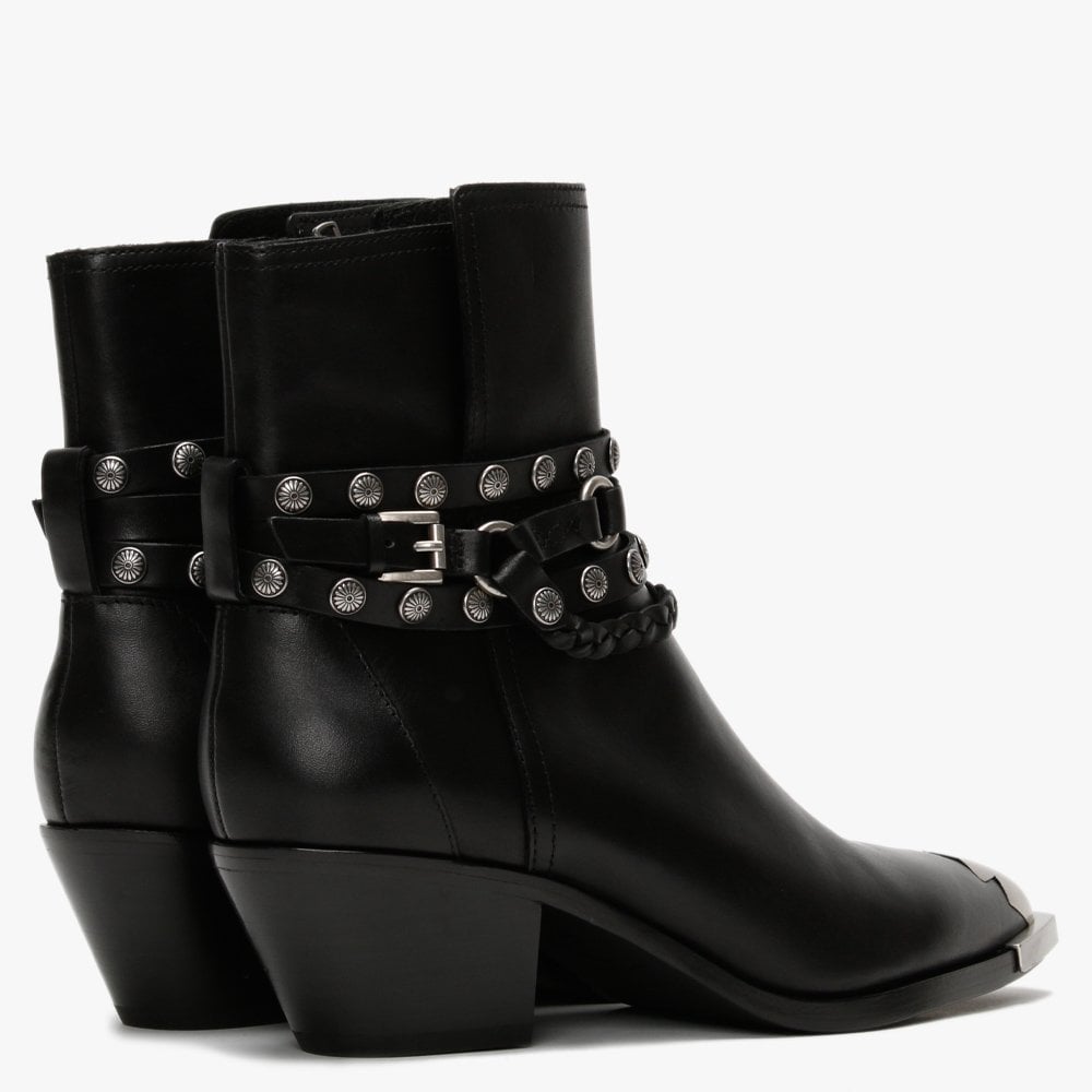 Folk Black Leather Western Ankle Boots