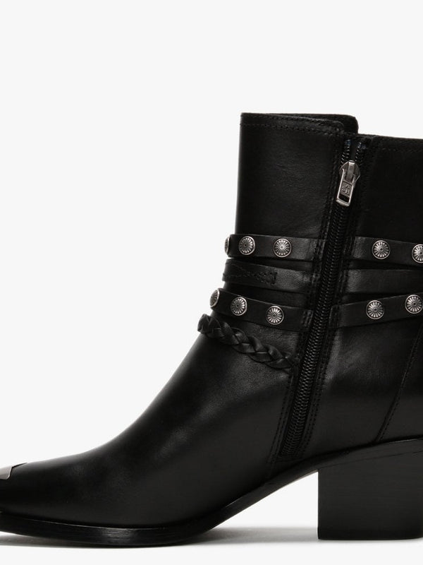 Folk Black Leather Western Ankle Boots
