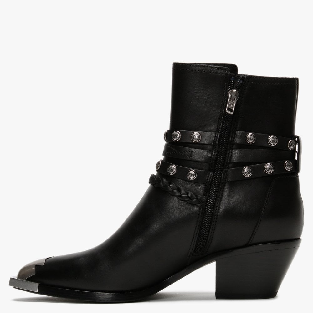 Folk Black Leather Western Ankle Boots