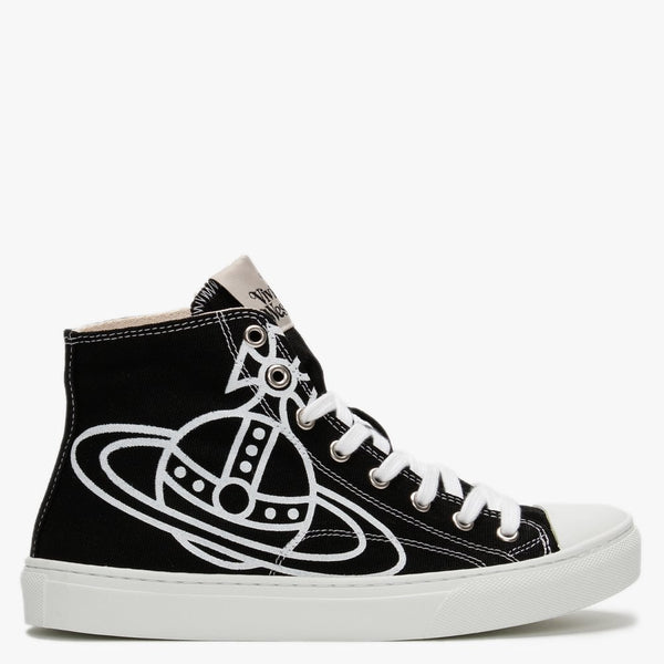 Vegan Plimsoll Hi Top Black Canvas Trainers