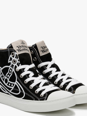 Vegan Plimsoll Hi Top Black Canvas Trainers
