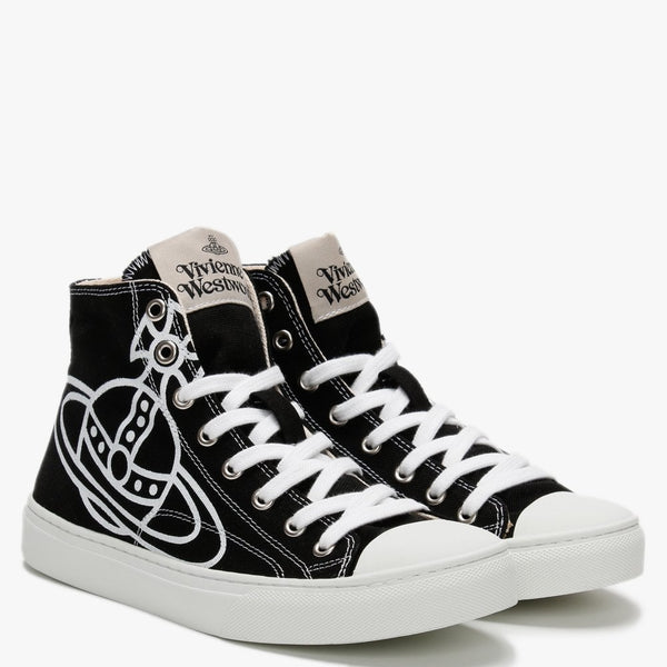 Vegan Plimsoll Hi Top Black Canvas Trainers