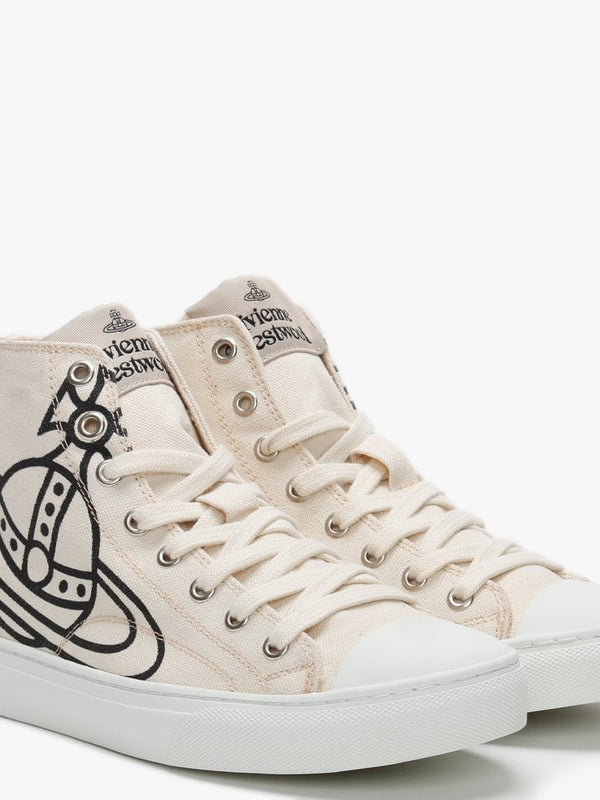Vegan Plimsoll Hi Top Beige Canvas Trainers