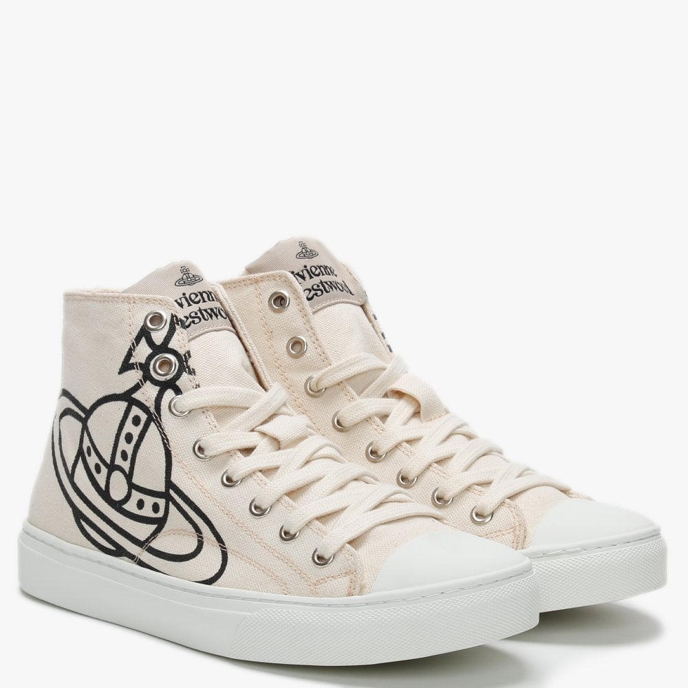 Vegan Plimsoll Hi Top Beige Canvas Trainers