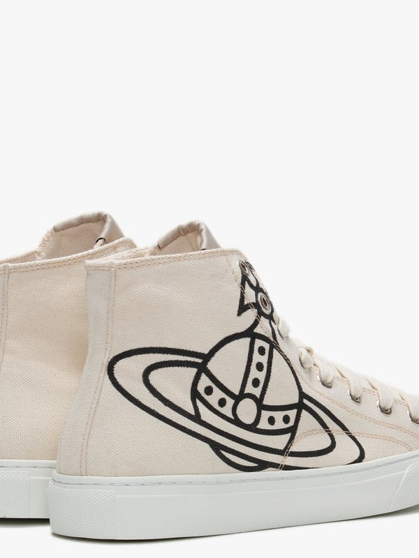 Vegan Plimsoll Hi Top Beige Canvas Trainers