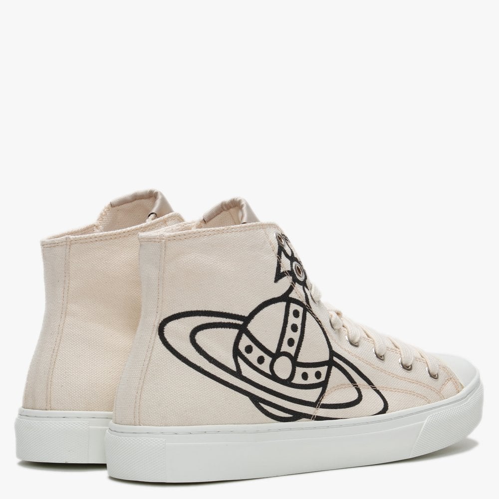 Vegan Plimsoll Hi Top Beige Canvas Trainers