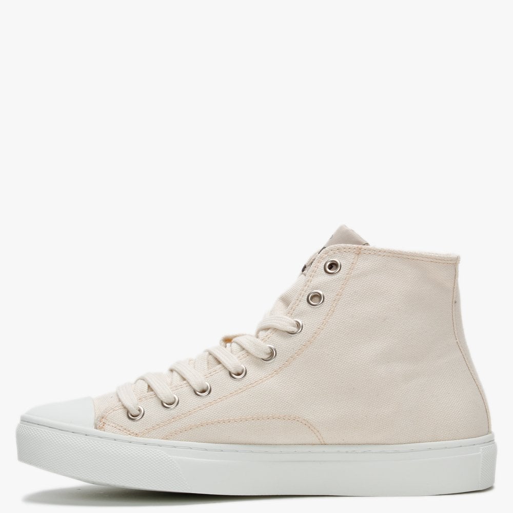 Vegan Plimsoll Hi Top Beige Canvas Trainers