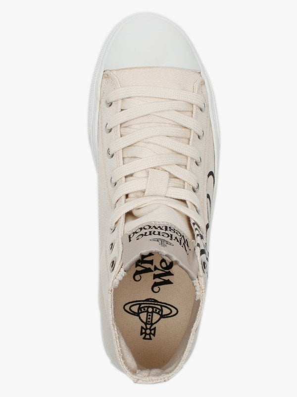 Vegan Plimsoll Hi Top Beige Canvas Trainers