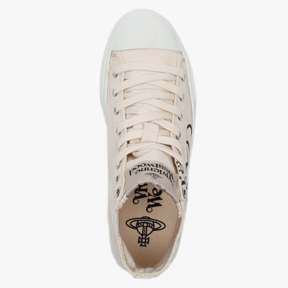 Vegan Plimsoll Hi Top Beige Canvas Trainers