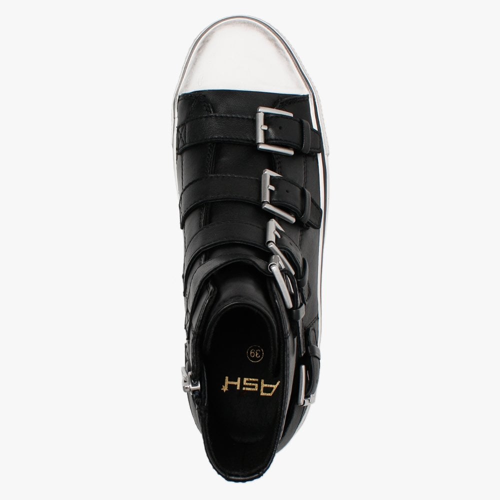 Jewel Black Leather Buckled High Top Platform Trainers